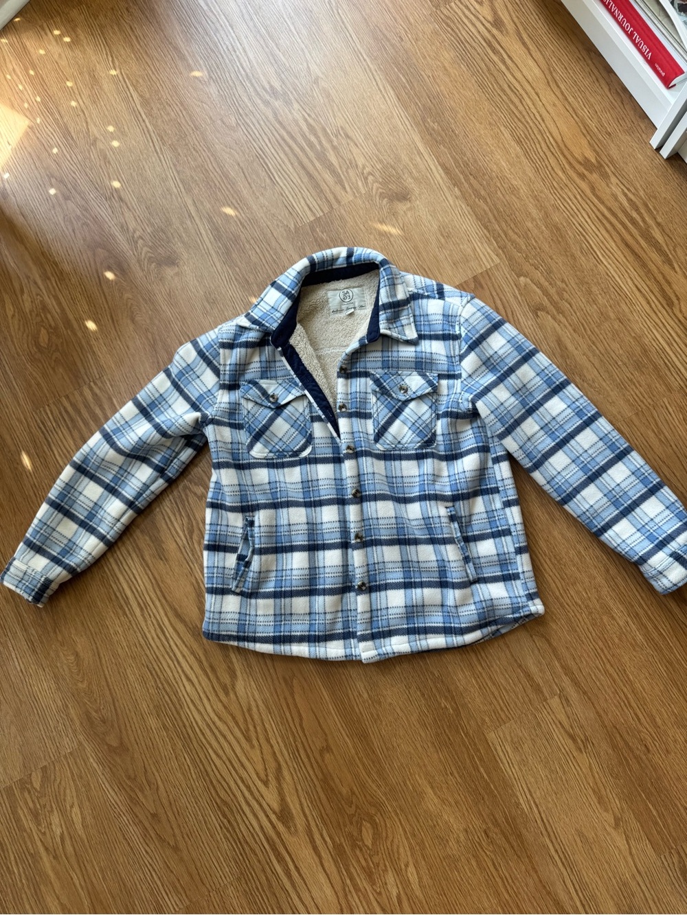 Cascade Collective Blue and White Plaid Sherpa-Lined Kids Jacket